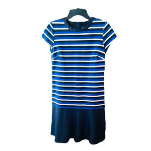 Michael Kors women’s fit & flare striped twofer dress SZ S black blue mod 60s